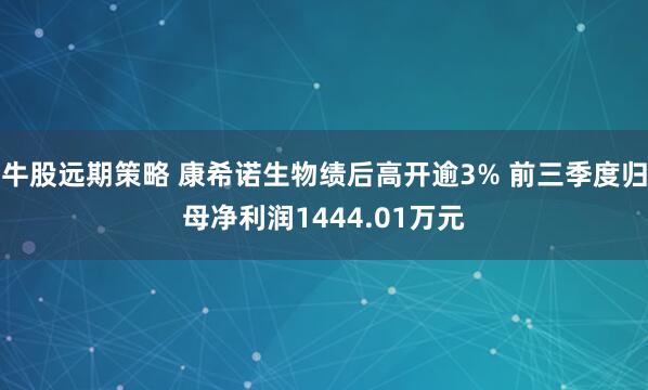 牛股远期策略 康希诺生物绩后高开逾3% 前三季度归母净利润1444.01万元